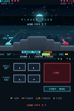 A battle: player's turn, aiming