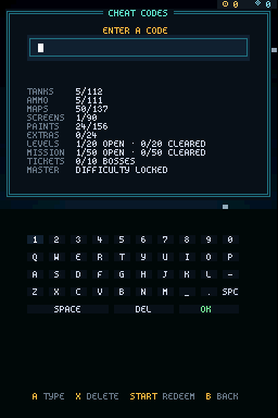Cheat codes with the on-screen keyboard