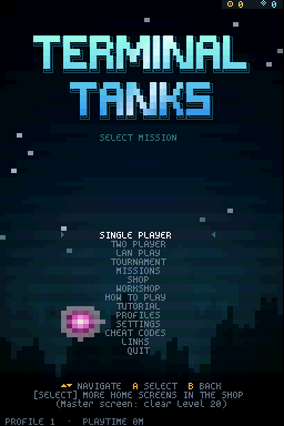 Main menu on the touch screen